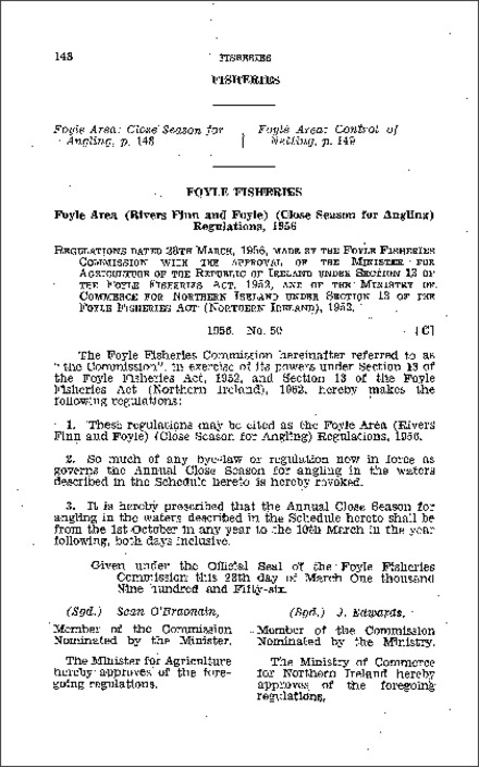 The Foyle Area (Rivers Finn and Foyle) (Close Season for Angling) Regulations (Northern Ireland) 1956