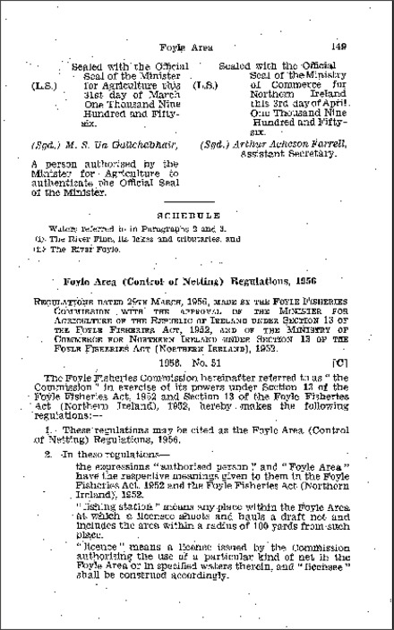 The Foyle Area (Control of Netting) Regulations (Northern Ireland) 1956