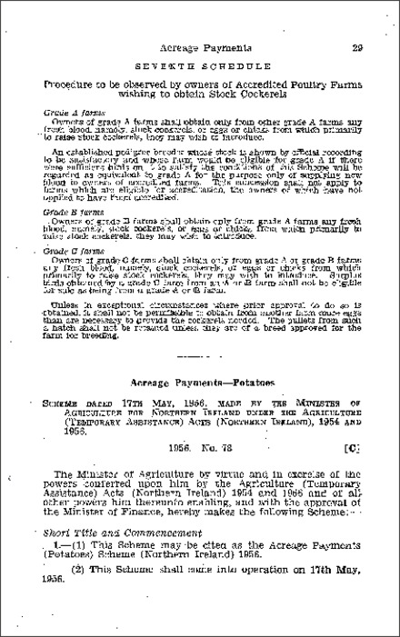 The Acreage Payments (Potatoes) Scheme (Northern Ireland) 1956