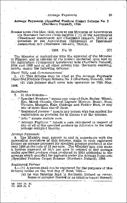 The Acreage Payments (Specified Produce Crops) Scheme No. 2 (Northern Ireland) 1956