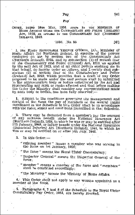 The Royal Ulster Constabulary Pay Order (Northern Ireland) 1956