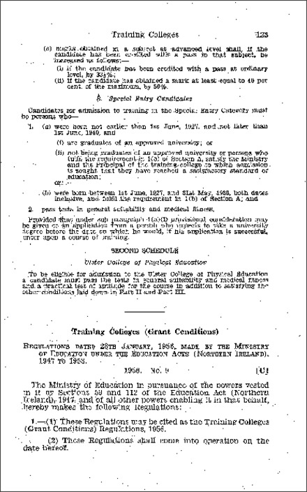The Training Colleges (Grant Conditions) Regulations (Northern Ireland) 1956