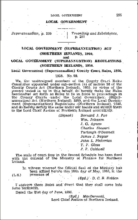 The Local Government (Superannuation) County Court Rules (Northern Ireland) 1956