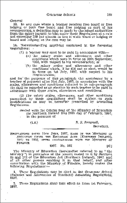 The Grammar School (Salaries and Allowances of Teachers) Amendment Regulations (Northern Ireland) 1957