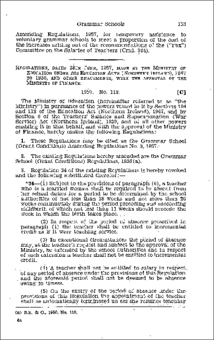 The Grammar School (Grant Conditions) Amendment Regulations No. 3 (Northern Ireland) 1957
