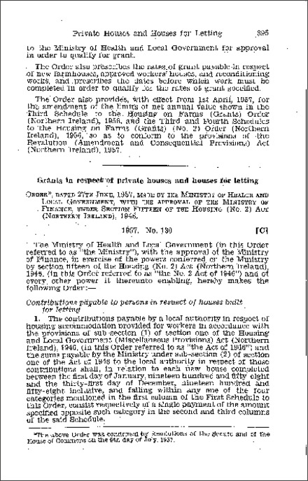 The Housing (Grants) Order (Northern Ireland) 1957