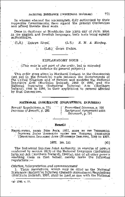 The National Insurance (Industrial Injuries) (Benefit) Amendment Regulations (Northern Ireland) 1957