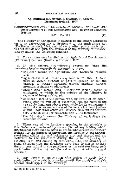 The Agricultural Development (Fertiliser) Scheme (Northern Ireland) 1957