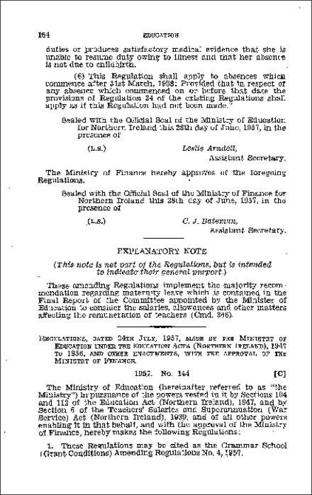 The Grammar School (Grant Conditions) Amendment Regulations No. 4 (Northern Ireland) 1957