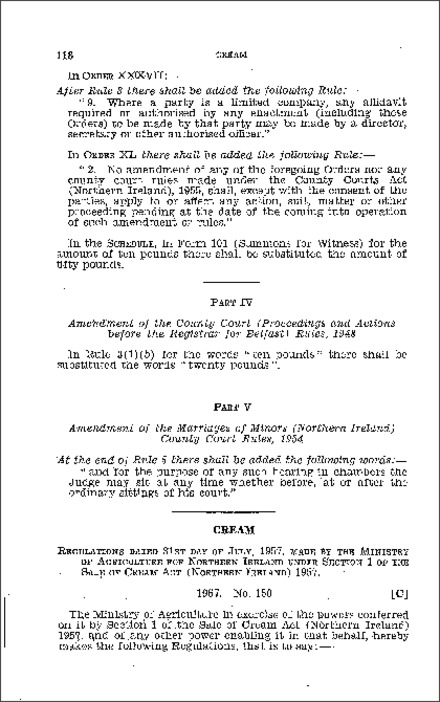 The Sale of Cream Regulations (Northern Ireland) 1957