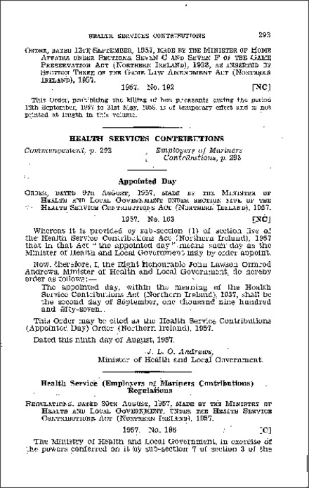 The Health Service Contributions (Appointed Day) Order (Northern Ireland) 1957
