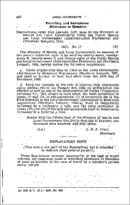 The Local Government (Allowances to Members) Regulations (Northern Ireland) 1957