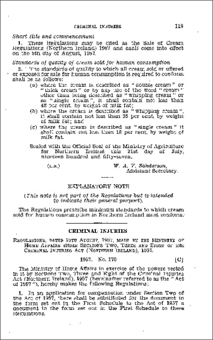 The Criminal Injuries (Certificates of Inspector General) Regulations (Northern Ireland) 1957