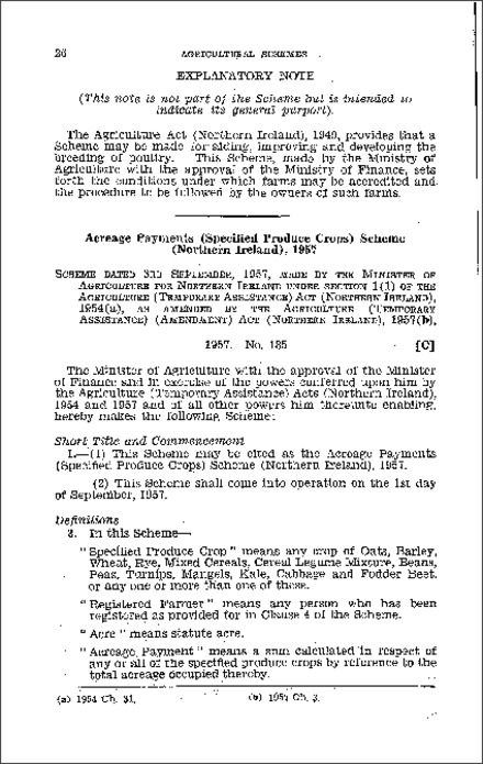 The Acreage Payments (Specified Produce Crops) Scheme (Northern Ireland) 1957