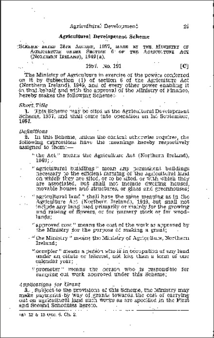 The Agricultural Development Scheme (Northern Ireland) 1957