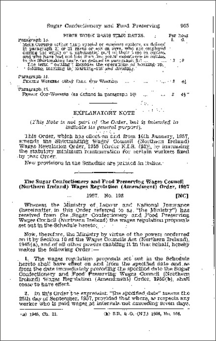 The Sugar Confectionery and Food Preserving Wages Council (Northern Ireland) Wages Regulations (Amendment) Order (Northern Ireland) 1957