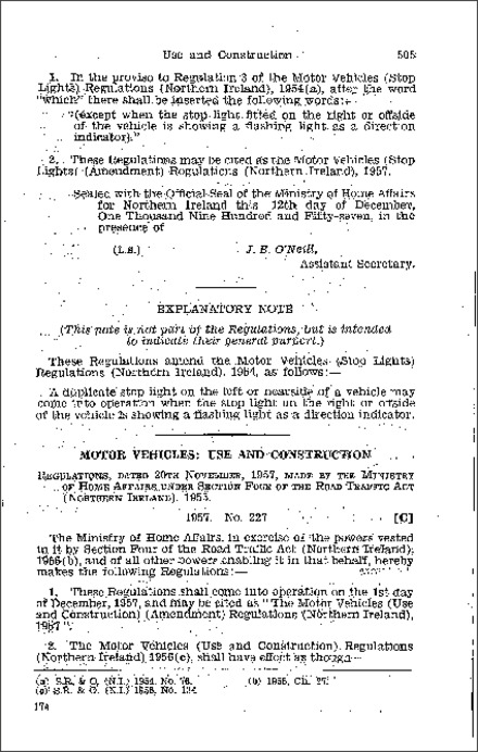 The Motor Vehicles (Use and Construction) (Amendment) Regulations (Northern Ireland) 1957