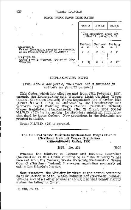 The General Waste Materials Reclamation Wages Council (Northern Ireland) Wages Regulations (Amendment) Order (Northern Ireland) 1957