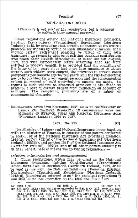 The National Insurance (Pensions, Existing Contributors) (Transitional) Amendment (No. 2) Regulations (Northern Ireland) 1957
