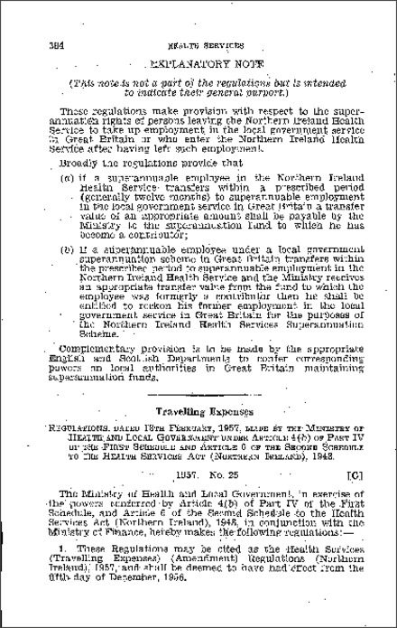 The Health Services (Travelling Expenses) (Amendment) Regulations (Northern Ireland) 1957