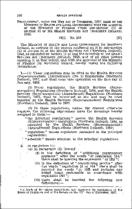 The Health Services (Superannuation) (Amendment) (No. 2) Regulations (Northern Ireland) 1957