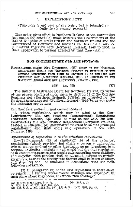 The Non-Contributory Old Age Pensions (Amendment) Regulations (Northern Ireland) 1957
