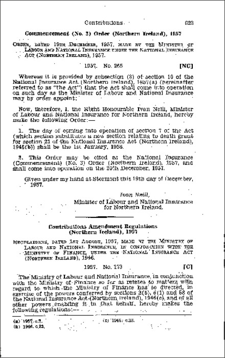 The National Insurance (Commencement) (No. 3) Order (Northern Ireland) 1957