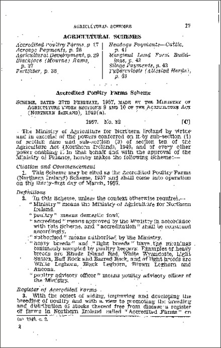 The Accredited Poultry Farms Scheme (Northern Ireland) 1957
