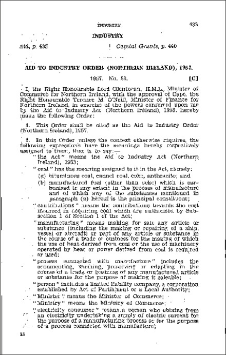 The Aid to Industry Order (Northern Ireland) 1957