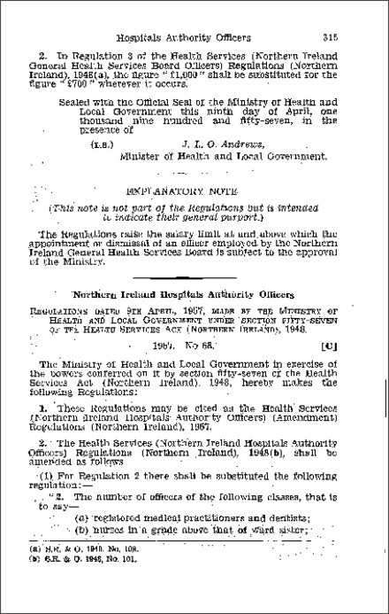 The Health Services (Northern Ireland Hospitals Authority Officers) (Amendment) Regulations (Northern Ireland) 1957