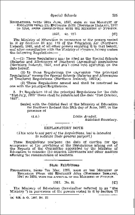 The State Exhibitions Regulations (Northern Ireland) 1957