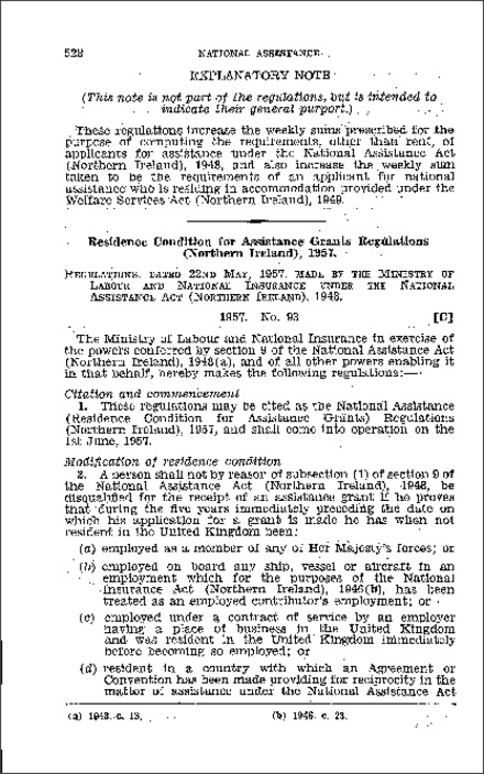 The National Assistance Regulations (Northern Ireland) 1957