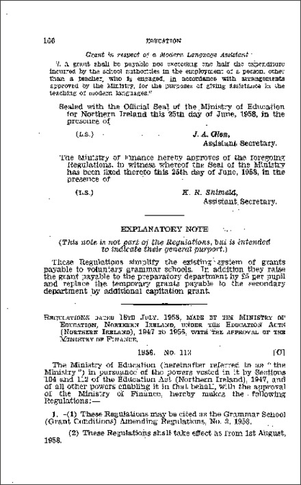 The Grammar School (Grant Conditions) Amendment Regulations (No. 2) (Northern Ireland) 1958
