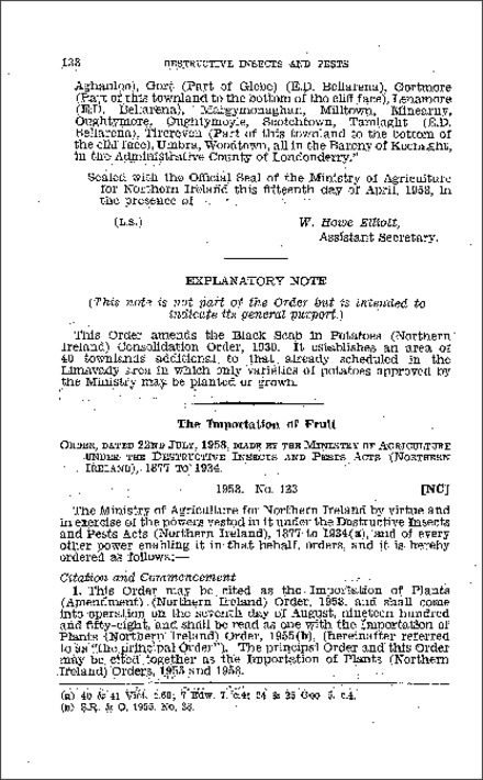 The Importation of Plants (Amendment) Order (Northern Ireland) 1958