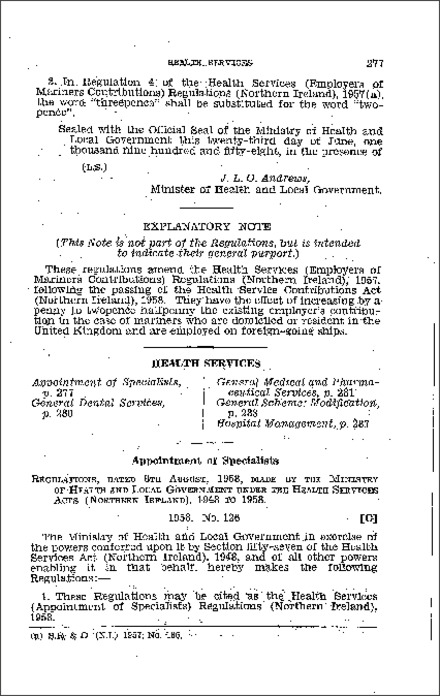 The Health Services (Appointment of Specialists) Regulations (Northern Ireland) 1958