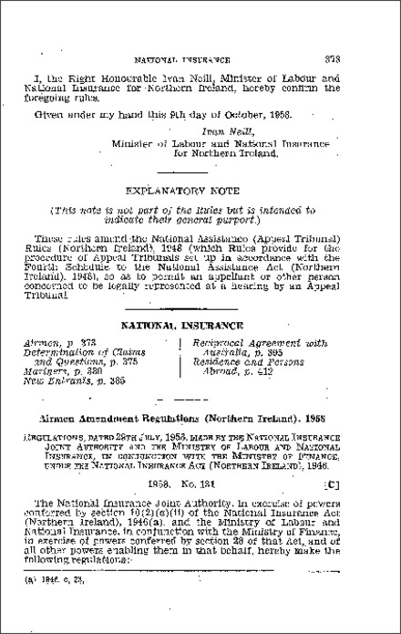 The National Insurance (Airmen) Amendment) Regulations (Northern Ireland) 1958