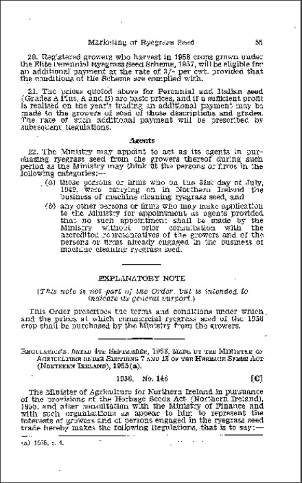 The Marketing of Ryegrass Seed Regulations (No. 2) (Northern Ireland) 1958