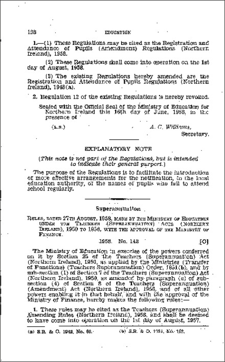 The Teachers' (Superannuation) Amendment Rules (Northern Ireland) 1958