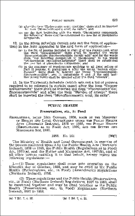 The Public Health (Preservatives, etc., in Food) (Amendment) Regulations (Northern Ireland) 1958