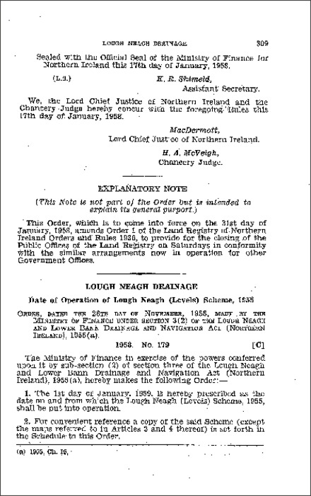 The Lough Neagh (Levels) Scheme, 1955, (Operative Date) Order (Northern Ireland) 1958
