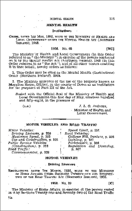 The Motor Vehicles (Driving Licences) (Amendment) Regulations (Northern Ireland) 1958