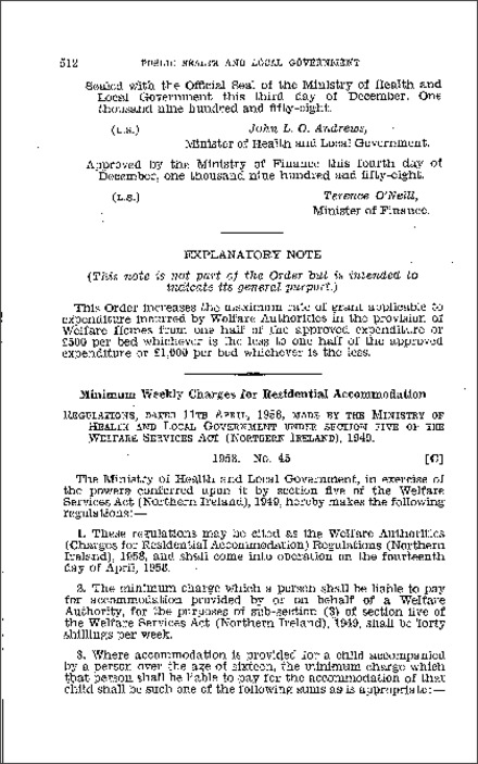 The Welfare Authorities (Charges for Residential Accommodation) Regulations (Northern Ireland) 1958