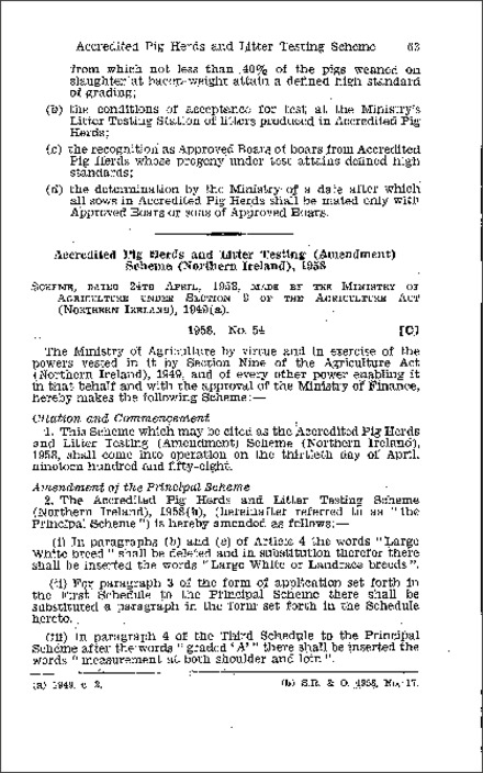 The Accredited Pig Herds and Litter Testing (Amendment) Scheme (Northern Ireland) 1958
