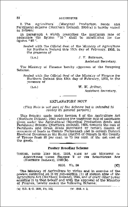 The Poultry Breeding Scheme (Northern Ireland) 1958