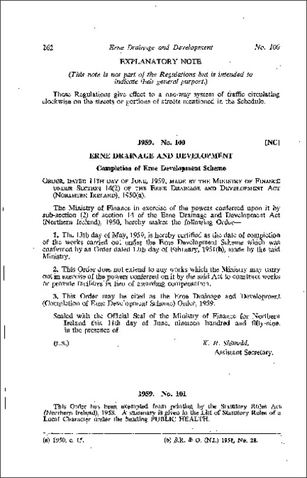 The Erne Drainage and Development (Completion of Erne Development Scheme) Order (Northern Ireland) 1959