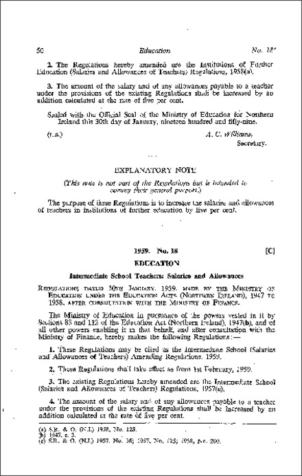 The Intermediate School (Salaries and Allowances of Teachers) Amendment Regulations (Northern Ireland) 1959