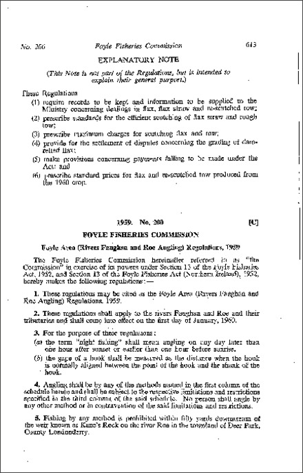 The Foyle Area (Rivers Faughan and Roe Angling) Regulations (Northern Ireland) 1959