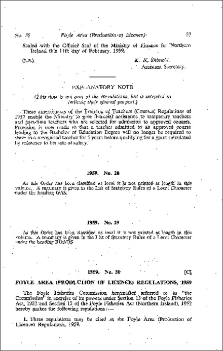 The Foyle Area (Production of Licence) Regulations (Northern Ireland) 1959