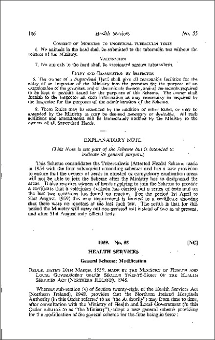The Order approving the modification of Health Services General Scheme (Northern Ireland) 1959