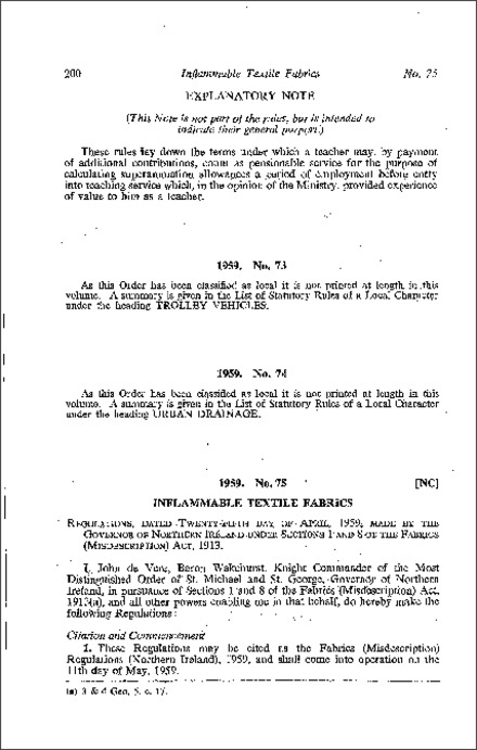 The Fabrics (Misdescription) Regulations (Northern Ireland) 1959